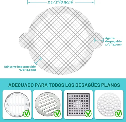 Vista 7 de Paquete de 25 calcomanías de malla desechables para drenaje de ducha, coladores de drenaje para evitar obstrucciones, adhesivo resistente al agua