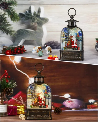 Vista 2 de Globos de nieve de Navidad Papá Noel, globos de nieve musicales con luz y temporizador de 6H, linterna de globo de nieve de purpurina Papá Noel
