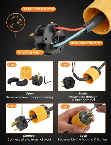 Vista 8 de Conector de enchufe de bloqueo para generador NEMA L6-30P de 30A/250V, enchufe macho de bloqueo giratorio de 3 puntas, conector, 30 amperios, 250