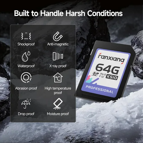 Vista 5 de fanxiang Tarjeta de memoria SDXC de 64 GB, UHS-I, C10, U3, V30, video Full HD y 4K, hasta 100/45 MB/s de lectura/escritura, para entusiastas