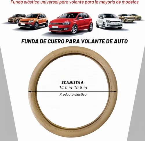 Vista 2 de Funda de cuero para volante de 15 pulgadas, transpirable, antideslizante, funda protectora para volante, elástica, suave, cómoda, universal