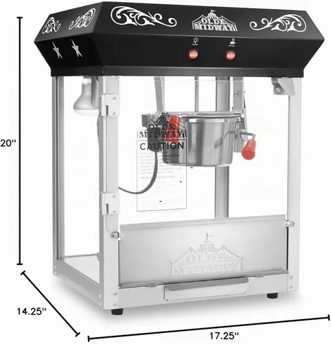 Vista 8 de Máquina de palomitas de maíz estilo bar Olde Midway, máquina de palomitas de maíz de 4 onzas, negra Negro