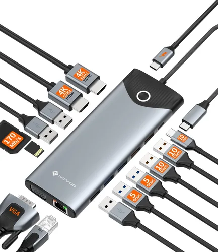 Vista 7 de NOVOO Hub USB C 5 en 1 con adaptador HDMI 4K, 2 puertos USB 3.0, 1 puerto de memoria SD, 1 lector de tarjetas microSD 2 puertos USB 3.0, 1 puerto