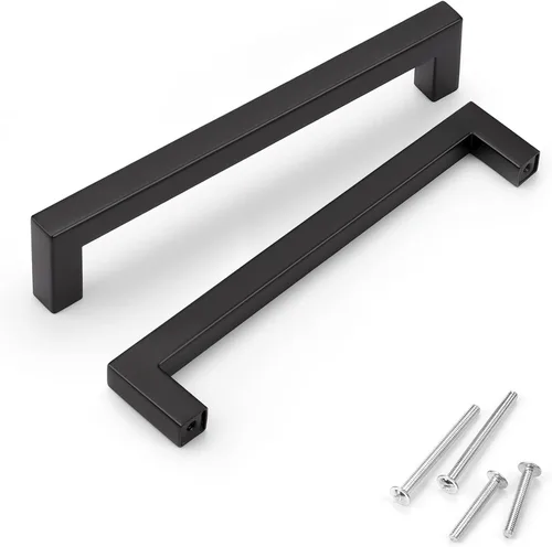 Vista 10 de Juego de manijas de puerta de acero inoxidable de 1/2 de ancho, esquinas cuadradas, para armario de cocina