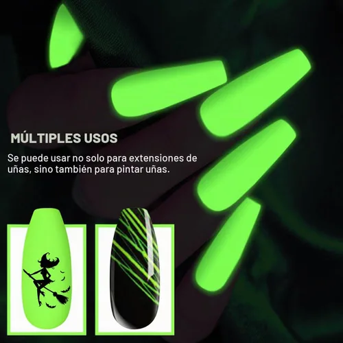 Vista 6 de Kit de uñas de poligel luminoso de 8 colores, extensión de uñas de poligel que brilla en la oscuridad, gel constructor para uñas, manicura de neón