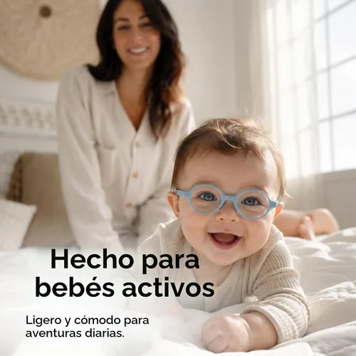 Vista 5 de Baby Glasses 0-1 Year - XXS Round Infant Glasses with Strap 38-14-120 - Clear Newborn Spectacles for Prescription Negro