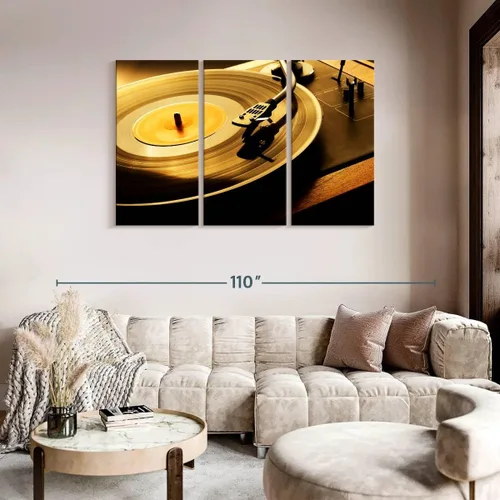 Vista 101 de Elephant Stock BW - Reproductor de discos de vinilo para pared, lienzo horizontal, decoración de pared de sala de estar de 3 piezas, impresión