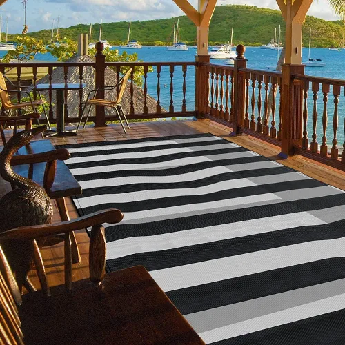 Vista 5 de Alfombra de pajitas de plástico, de 5 x 8 pies, para exteriores, impermeable, plegable, reversible, alfombra de camping para caravana, plataforma