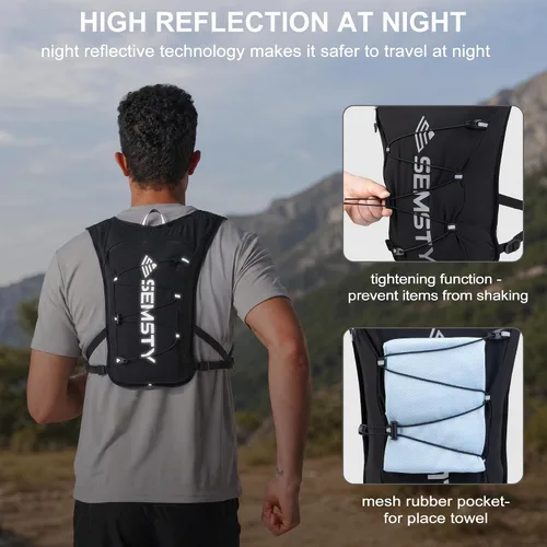Vista 5 de Chaleco de Hidratación para Correr 5L, Paquete de Chaleco para Correr con Vejiga de Agua de 1.5L, Mochila de Agua Ligera para Senderismo, Correr