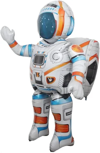 Vista 9 de Globos de aluminio con forma de cohete y astronauta en 4D de pie, globos de aluminio para helio, temática del espacio exterior, decoración de fiesta