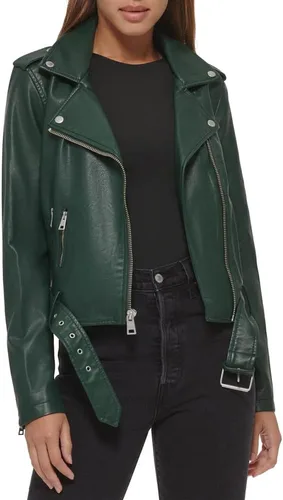 Vista 4 de Levi's Chaqueta de moto de piel sintética con cinturón para mujer (talla regular y grande)