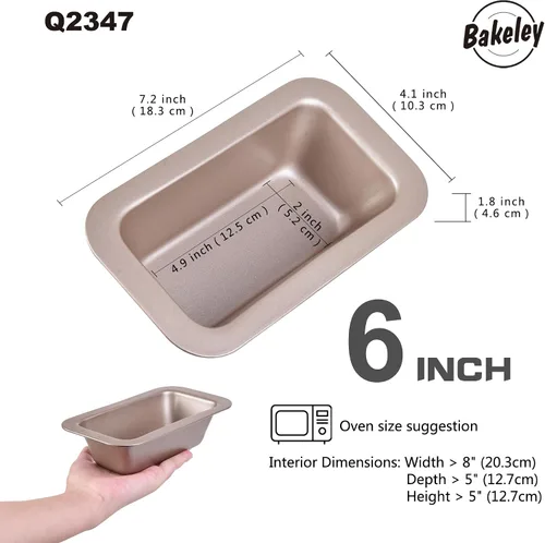 Vista 2 de 2 mini moldes para pan de plátano de 6 pulgadas, sartén antiadherente para hornear, juego de 2 utensilios para hornear de acero al carbono, mini