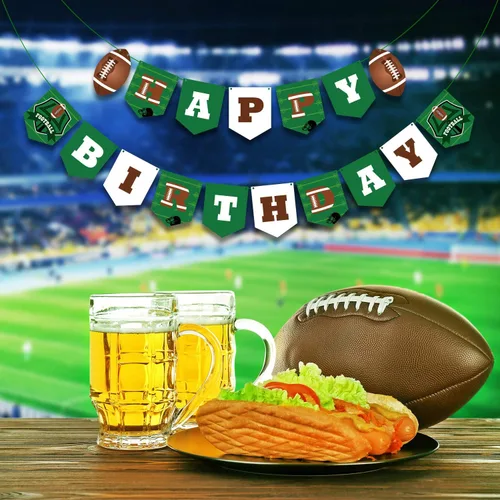 Vista 5 de Blulu Decoraciones de fiesta de fútbol – Cartel de feliz cumpleaños de fútbol, banderas de cuerda, letrero de banderines temáticos deportivos