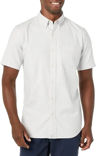 Vista 4 de Tienda Essentials Camisa Oxford elástica de manga corta ajustada con bolsillo para hombre