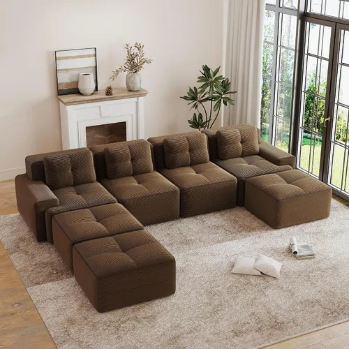 Vista 21 de Sofás modulares convertibles de 82 pulgadas, sofás en forma de L de asiento profundo para sala de estar, sofá moderno de 2 plazas con 1 otomana