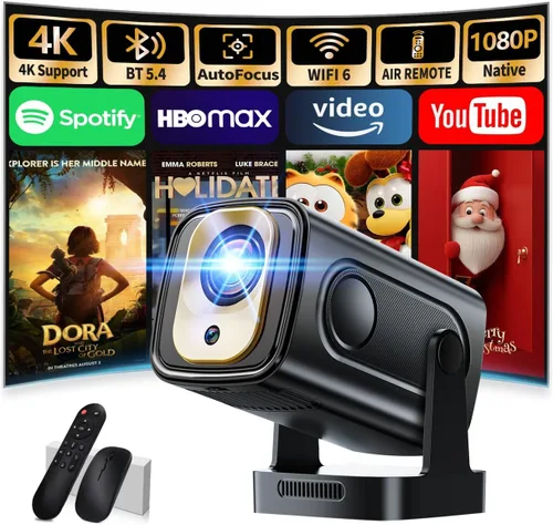 Vista 10 de Mini proyector 4K compatible con 1080P FHD - Keystone automático 270° giratorio, WiFi 6 y Bluetooth 5.2, Smart Android TV OS, proyector portátil