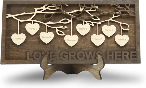 Vista 13 de Árbol genealógico con etiqueta de corazón, placas de madera grabadas personalizadas, regalos personalizados para madres, padres, escritorio, nombres