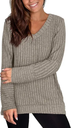 Vista 2 de WIHOLL - Suéter de manga larga, con cuello en V, color liso, a la moda para mujer