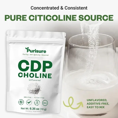 Vista 5 de Purisure Polvo de colina CDP, 0.35 onzas, suplementos de colina CDP que apoyan la atención, el enfoque y la energía, polvo de citicolina