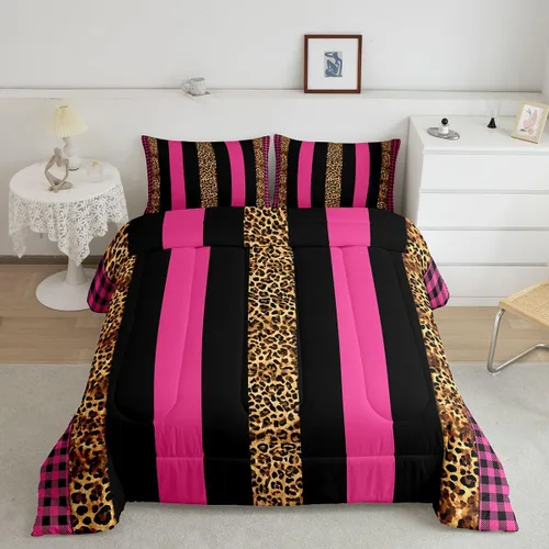 Vista 15 de Manfei Juego de edredón con estampado de leopardo, tamaño individual, juego de ropa de cama con estampado de guepardo marrón y negro, 2 piezas Negro