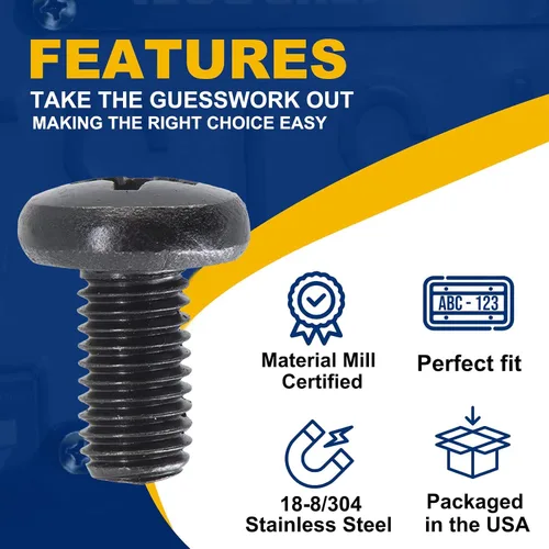 Vista 4 de Kit de tornillos para matrícula compatible con tornillos de matrícula BMW/Tesla, cabeza de máquina Phillips 18-8, óxido negro de acero inoxidable