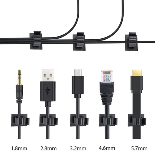 Vista 2 de Viaky 30 clips de alambre de cable negro ajustables de nailon para gestión de cables adhesivos, adecuado para cables de diámetro máximo de 0.5