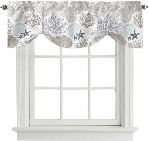 Vista 43 de Cenefa de amarre para ventanas, cortinas náuticas costeras de coral, cenefas con bolsillo para barra, cortinas de ventana con temática de playa