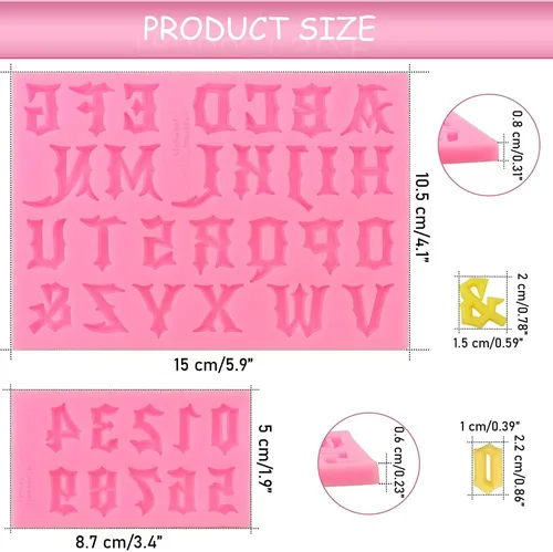 Vista 4 de 2 moldes de letras góticas y números de silicona únicos para dulces de chocolate, decoración de pasteles, molde de resina, epoxi