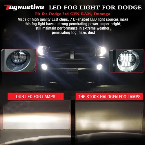 Vista 2 de Luces antiniebla LED compatibles con Dodge Ram 1500 2002-2008, Ram 2500 3500 2003-2009, Dodge Durango 2004-2006, repuesto de montaje de faros