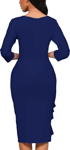Vista 6 de Yajedo - Vestidos de iglesia para mujer, diseño clásico de manga 34, entallado, con volantes, vestido tubo de largo por debajo de la rodilla