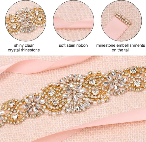 Vista 3 de Tendaisy Cinturón de boda con diamantes de imitación de cristal transparente para vestidos de novia