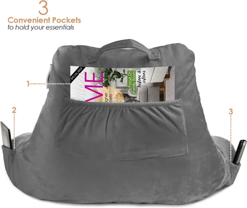 Vista 5 de Nestl - Almohada de lectura estándar de espuma viscoelástica triturada, almohada de respaldo para leer y reposar en cama, almohada para la espalda