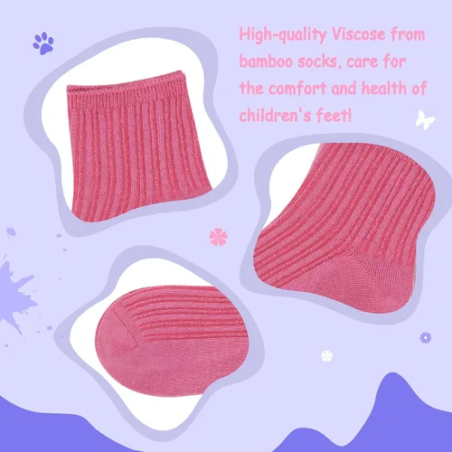 Vista 3 de SERISIMPLE Calcetines elásticos de bambú para niños y niñas, tobilleras, transpirables, 5 pares