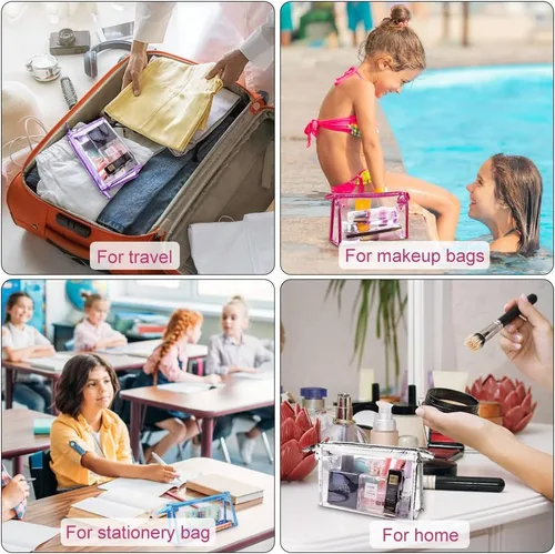 Vista 6 de Meetory 5 bolsas de cosméticos transparentes impermeables con cremallera, bolsas de plástico transparente de PVC para maquillaje, bolsa de aseo