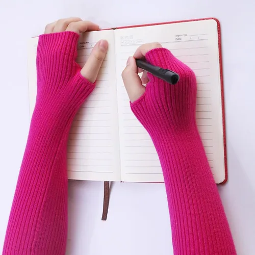 Vista 53 de Facecozy Calentadores de brazos para mujer, mezcla de lana de cachemira, guantes largos sin dedos para mujer, guantes para clima frío con agujero