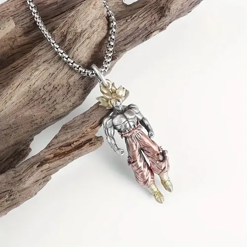 Vista 3 de Collar de personaje de anime super saiyan para hombres y mujeres, regalos de cumpleaños de fiesta de hip hop, Acero inoxidable, acero inoxidable