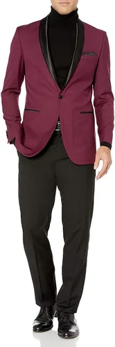Vista 8 de Traje de esmoquin formal de dos piezas clásico y ajustado para hombre Cuello de chal ajustado negro