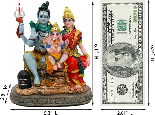 Vista 5 de Estatua de la familia de Dios Shiva de la India, de 6.1 pies de altura, ídolos hindúes Shiva, escultura familiar Ganesh Parvati Murti Moorti Pooja