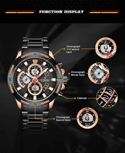 Vista 3 de NAVIFORCE NF9165 Reloj analógico de cuarzo con pulsera de acero inoxidable para hombre