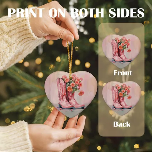 Vista 5 de Adorno rosa de vaquera occidental, adornos de corazón de vaquera occidental para decoración de fiesta de árbol de Navidad, botas de vaquero florales