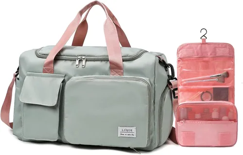Vista 33 de Bolsa de Gimnasio Pequeña para Mujer, Bolsa de Lona de Viaje, Bolsa de Fin de Semana con Compartimento para Zapatos