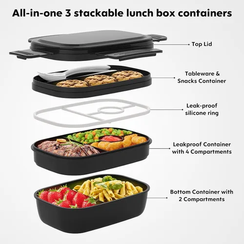 Vista 4 de HOMETALL Caja Bento para Adultos, Envases de Almuerzo para Hombres y Mujeres con 8 Compartimentos, Envases de Almuerzo con Utensilios, 1900ML/51 OZ