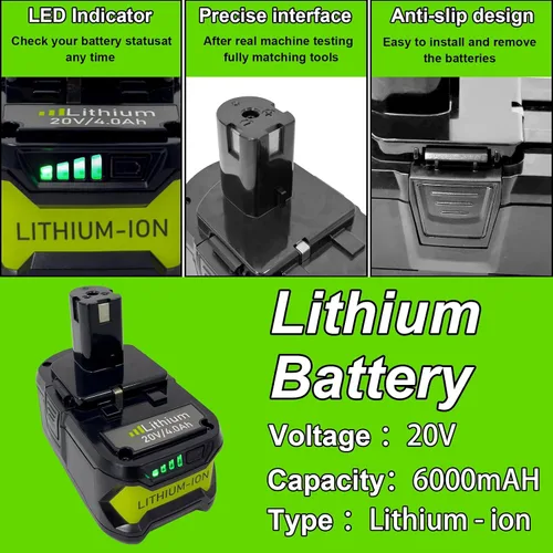 Vista 2 de Batería de repuesto de litio de 18 voltios/20 voltios y 4.0 Ah para herramientas eléctricas inalámbricas Ryobi ONE+, compatible con batería de litio