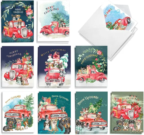Vista 10 de The Best Card Company - 20 adorables tarjetas de felicitación navideñas (4 x 5.12 pulgadas) - Saludos de cachorros a granel, surtidos