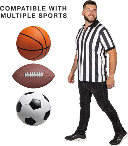 Vista 4 de Crown Sporting Goods Men's Official Black & White Stripe Referee/Umpire Jersey – Pro-Style Ref Uniform, Great for Basketball, Football, & Soccer