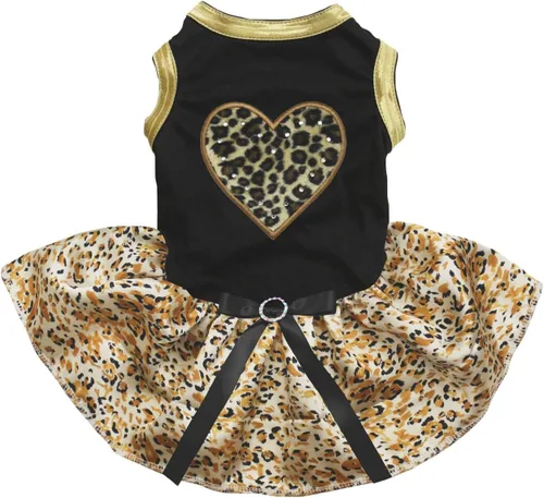 Vista 11 de Petitebella Vestido para perro cachorro con corazón de leopardo (azul aguamarina/dorado, talla XS)