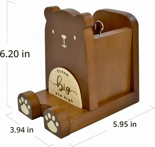 Vista 5 de I'm - Soporte multiusos de madera para lentes, teléfono, pluma y lápiz, accesorios de escritorio, decoración de escritorio, hogar, oficina Oso