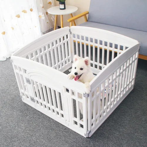 Vista 8 de Corralito plegable para mascotas, puerta para perros, plástico resistente, corral de ejercicio para cachorros, cerca para mascotas pequeñas, jaula