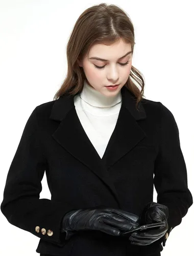 Vista 6 de ZLUXURQ Guantes de piel de cordero suave para mujer, con forro de cachemira