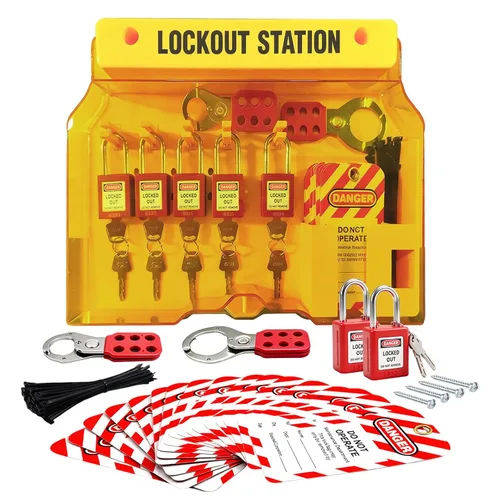 Vista 9 de Kit de etiquetado de bloqueo eléctrico: kits de etiquetas de bloqueo para el cumplimiento de OSHA con cerrojos, cerraduras universales